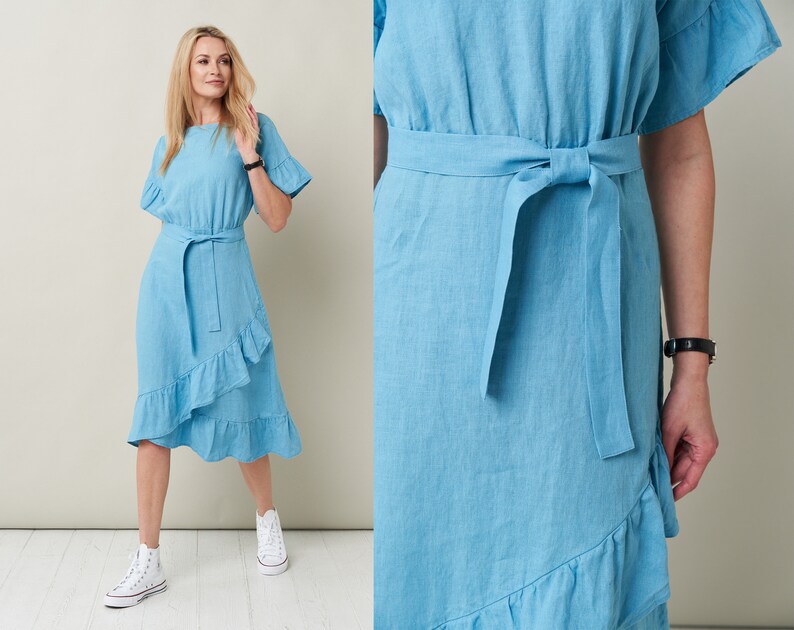 Pure Linen Dress with Belt Flattering and by BalticLinenArt _image3