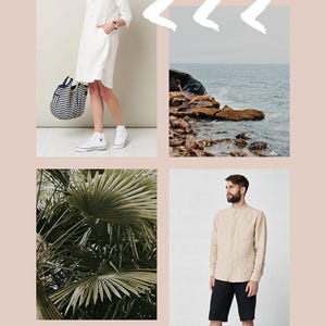 May include: A collage of images featuring linen clothing, a beach scene, and tropical foliage. The text "MY MOOD" is displayed in the center of the collage. The text "2020 - 2021 Free Catalog Baltic Linen Art.etsy.com USE CODE: CATALOG2021" is displayed at the bottom of the collage.