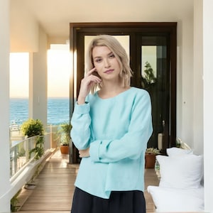 Linen Blouse for Women - Long Sleeve Linen Top - Summer Linen Clothing