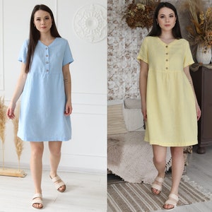 Summer Style: Linen Loose Maternity Dress with Buttons | Perfect Knee-Length Womens Dress for Any Occasion!