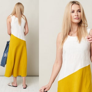Stylish Summer Linen Business Yellow Dress by BalticLinenArt  _image5