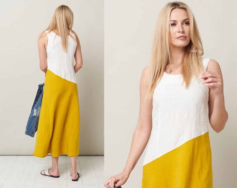 Stylish Summer Linen Business Yellow Dress by BalticLinenArt  _image5