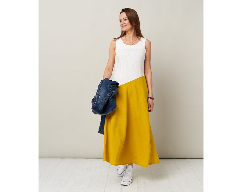 Stylish Summer Linen Business Yellow Dress by BalticLinenArt  _image4