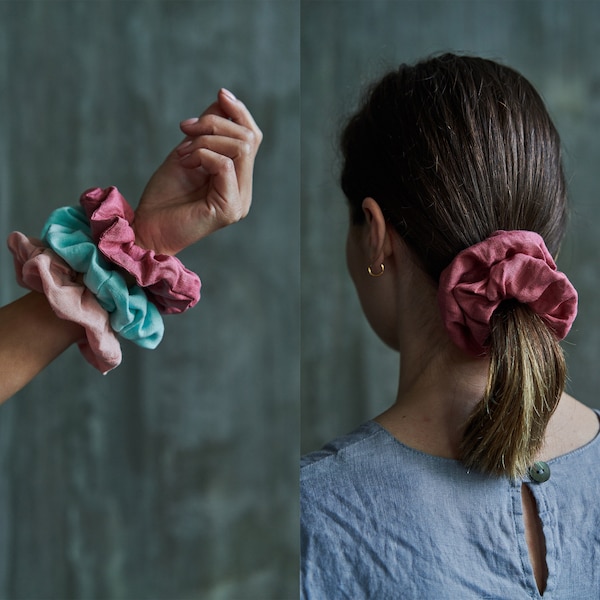 Linen scrunchie set of 3, Linen hair tie, Natural linen scrunchies