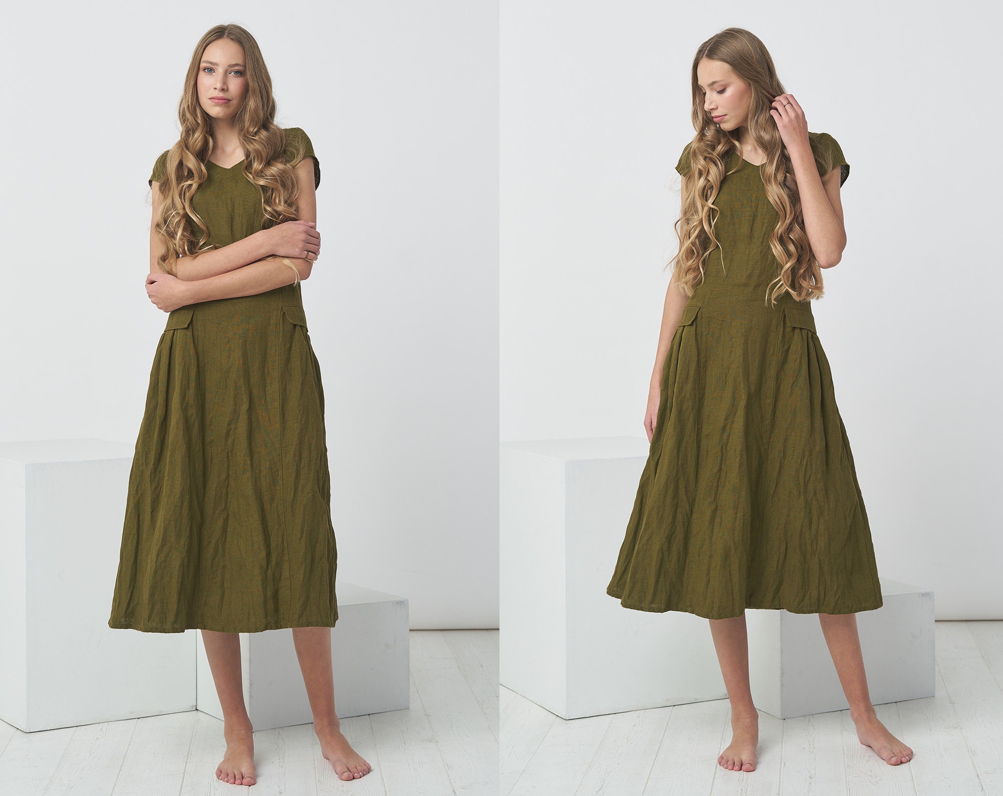 Linen Dresses for Women Linen Long Dress Flax Clothing Loose Midi