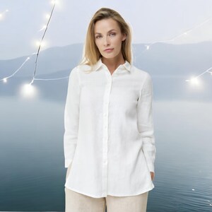 Linen Button-Down Collar Shirt for Summer - Linen top, Long Sleeve Organic Shirt