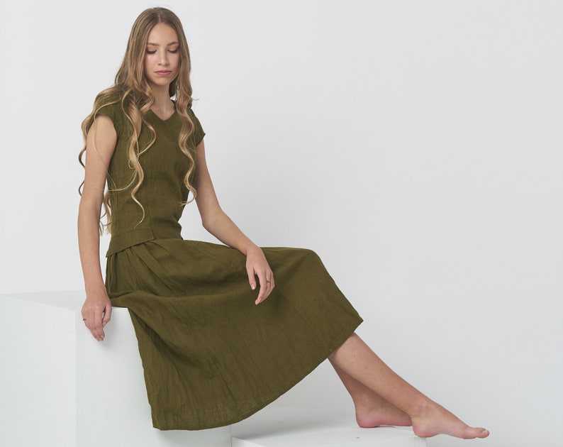 Loose Linen Summer Dress with Sleeves and by BalticLinenArt _image5