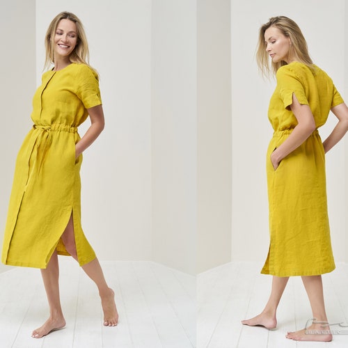 Organic linen dress. Linen dress in MIDI length with belt