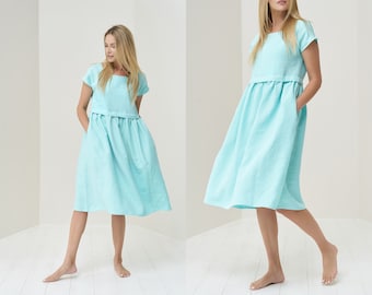 Linen Summer Dress with Pockets - Loose Midi Dress for Any Occasion!