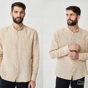 Classic Linen Mens Button Down Long Sleeve Summer Shirt