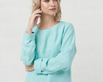 Linnen blouse voor dames - linnen top met lange mouwen - zomerlinnen kleding