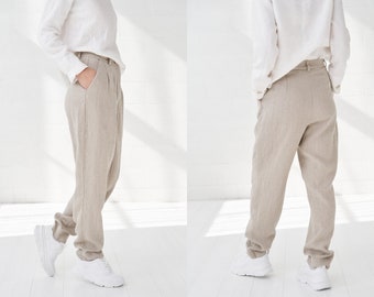 Summer Classic Style: Loose Wide Leg Womens Linen Pants with Pockets