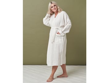Linen kimono japanese long bath women robe