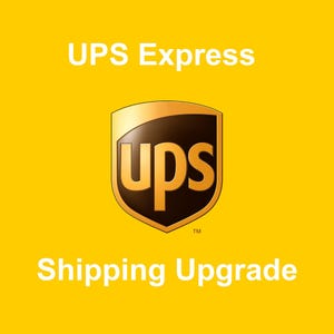 May include: UPS Express Shipping Upgrade logo with a brown shield with the word "ups" in white letters on a yellow background.