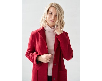Red wool coat, wool coat, Wool coat women, Long sleeves wool coat