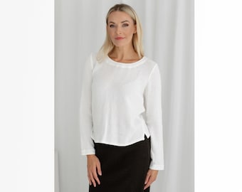 Womens Autumn Linen Top Blouse - Long Sleeve Shirt for Workwear and Casual Wear