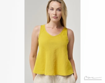 Linen Soft Loose Women Blouse - Sleeveless Linen Top for Women