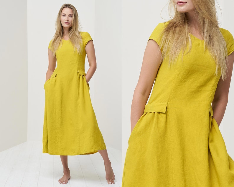 Natural Fabric Dress. Loose Linen Dress. Sleeves Linen Dress Etsy