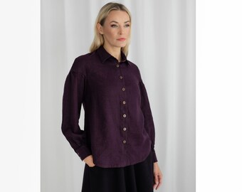 Linen Shirt for Women - Button-Down Long Sleeves Shirt | Stylish Linen Top