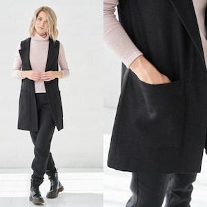 Vest Women, Wool Vest with pockets,  Winter Vest, Plus Size Vest