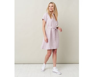 Stylish Womens Summer Linen Dress with Belt - Loose Fit and Natural Fabric