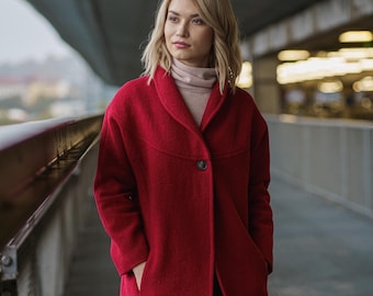 Wool coat, Red wool coat, Wool coat women, Long Sleeves wool coat
