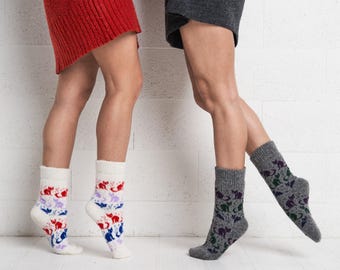 Calcetines de lana hechos a mano, calcetines unisex tejidos a mano, calcetines cálidos de lana, calcetines de merino