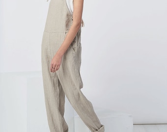Natural Linen Jumpsuit for Women - Handmade Overalls