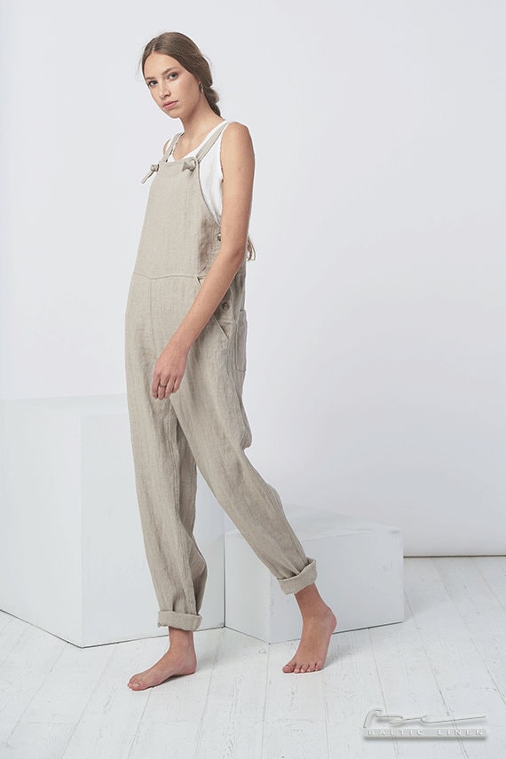 Natural Linen Jumpsuit for Women - Handmade Overalls