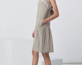Vestido de verano de lino puro - Ropa de lino sin mangas