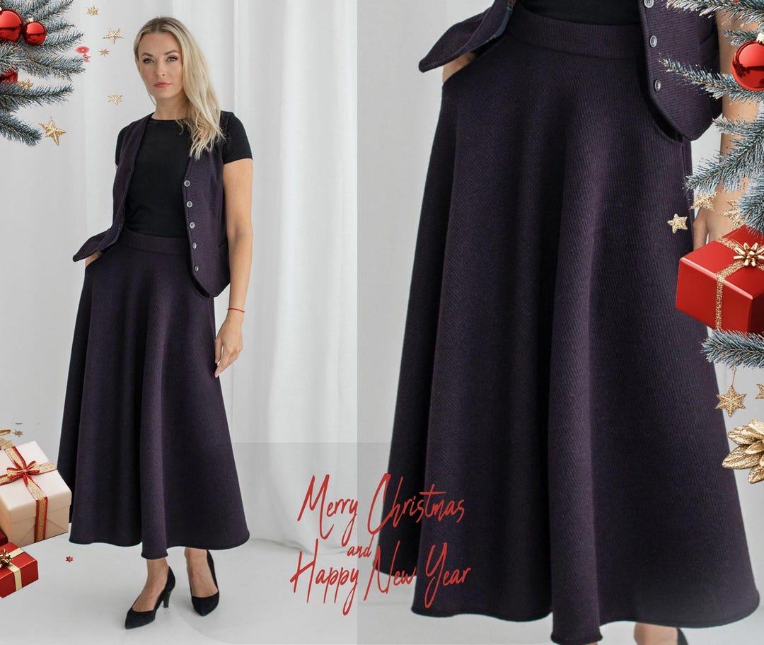 Gathered Satin Trimmed Stretch Wool Maxi Skirt
