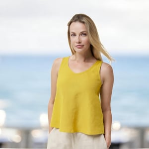 Linen Soft Loose Women Blouse - Sleeveless Linen Top for Women
