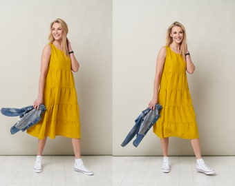 Stylish Loose Linen Summer Dress - Vintage Womens Look - Perfect for High Heels or Sneakers
