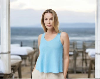 Linen Crop Top - Loose Summer Womens Blouse & Tank Top for High Waist Shorts and Skirts
