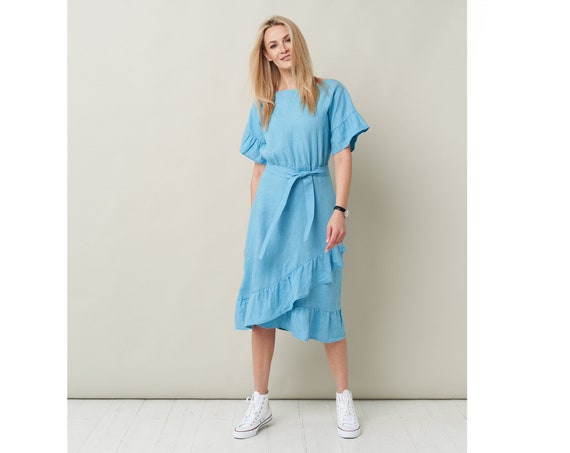 Pure Linen Dress with Belt - Flattering and Versatile Long Linen Shirt Dress