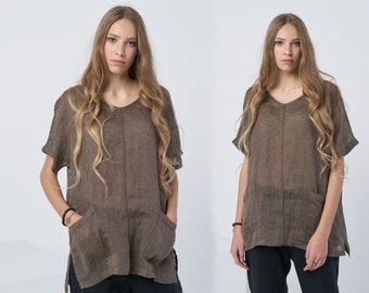 Pure Linen Crop Top Blouse - Trendy Shirt for Women