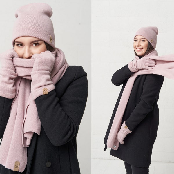 Cadeau pour son ensemble en cachemire chapeau écharpe en cachemire gants d’hiver tricotés pour les femmes