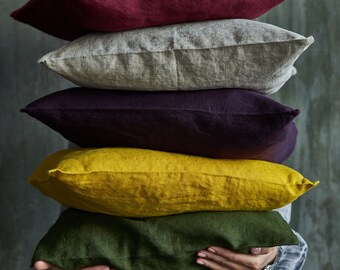 Natural linen pillowcase Bohemian style in various colors