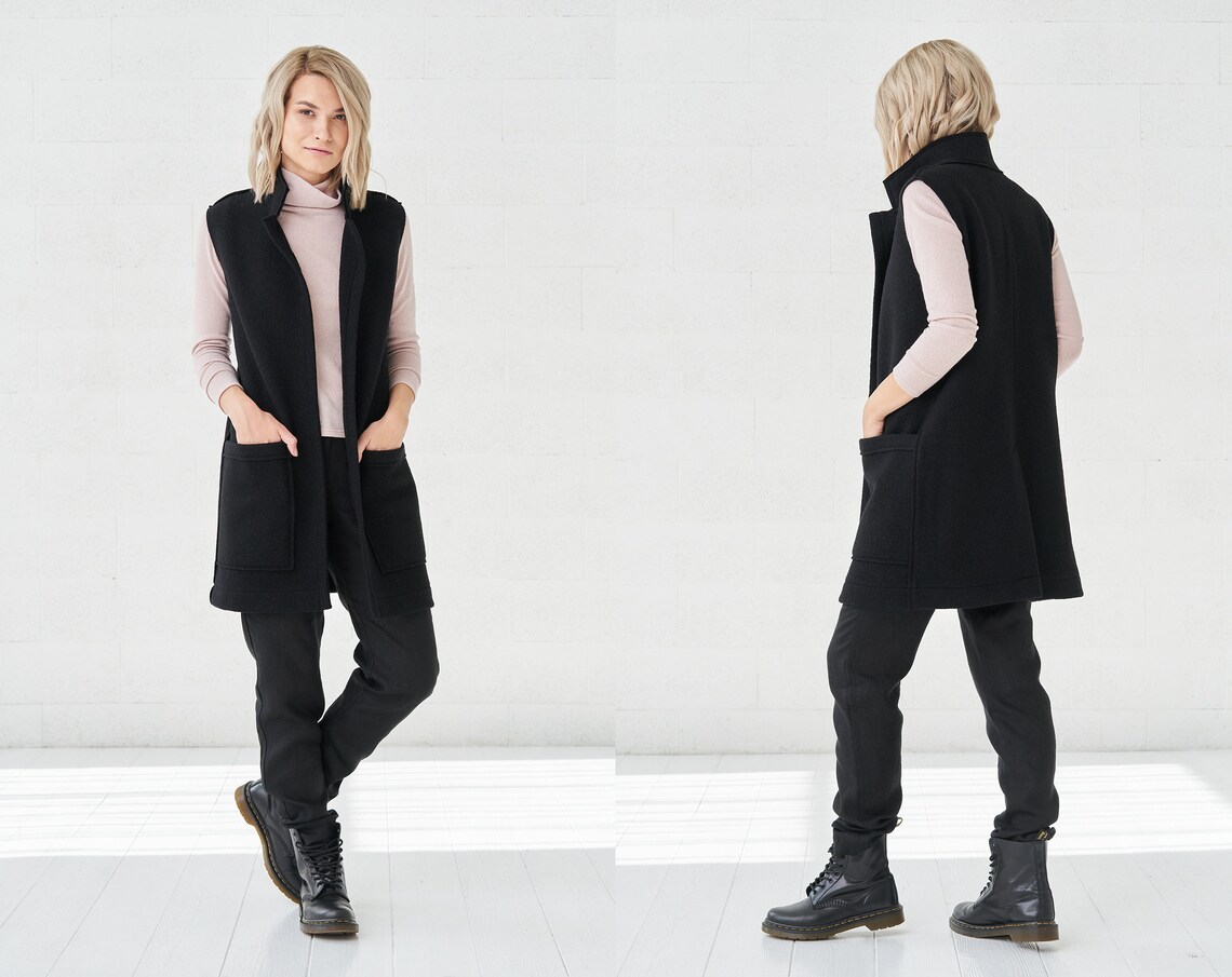 Winter Vest Long Vest Women Wool Vest With Pockets Plus Etsy