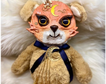 Ooak Lullaby leransiktsplyschhunden/räven | FluffyHugglings | handgjord | återvunnen plyschkonstdocka | Söt kawaii estetisk fantasinallebjörn