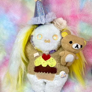 OOAK Adene the Birthday Bunny | Fluffy Hugglings | Handmade Plushie