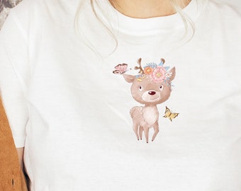 Sweet Fawn Shirt, Vintage Style Deer T-shirt, Soft Cotton Doe top, Cottagecore Farmcore Tee, Trendy Graphic T-shirt