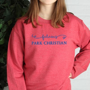 School Spirit Sweatshirt Custom Team Name Cozy Sweatshirt Girly Embroidered Team Shirt Stylish Womens School Mascot Name Gildan Unisex