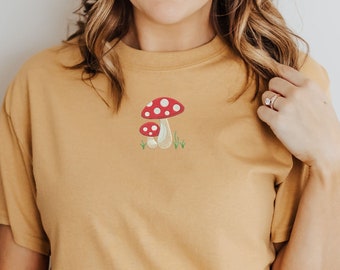 Camicia a fungo, T-shirt ricamata, Camicia Cottagecore, T-shirt Toadstool, Woodland, Estetica, Fairycore, Farm, Countrycore, Camicia a fungo