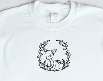 Deer Fawn Embroidered Shirt, Cottagecore Shirt, Woodland Deer Sweatshirt, Vintage Look Shirt, Aesthetic Sweatshirt, Cute Deer