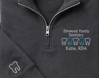 Custom Dental Office Quarter Zip, Personalized Name and Role Embroidered Pullover, RDH Gift, Dentist Office Sweatshirt Dental Assistant Gift