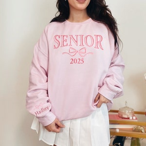 Embroidered Senior Sweatshirt, Coquette Bow, Customized Grad Gift, Crewneck Sweatshirt Graduation, Class of 2025, Personalized Senior Gift