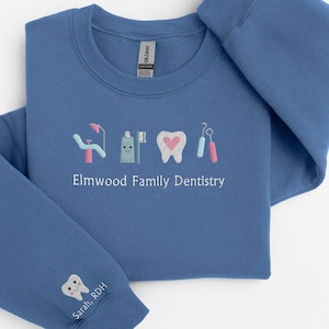 Custom Embroidered Dental Icons Sweatshirt Dental Assistant Dental Student Gift Dental Hygienist Shirt Personalized Dental Office Shirt