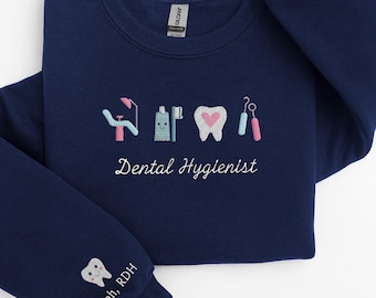Custom Embroidered Dental Icons Sweatshirt Dental Assistant Dental Student Gift Dental Hygienist Shirt Personalized Dental Office Shirt
