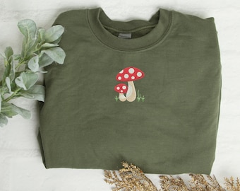 Mushroom Sweatshirt, Embroidered Crewneck, Cottagecore Sweater, Toadstool Sweatshirt, Woodland, Aesthetic, Fairycore, Farm, Countrycore